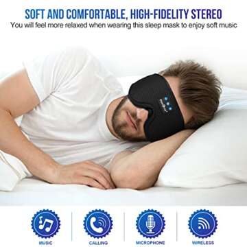 MUSICOZY 3D Bluetooth 5.2 Sleep Headphones, Breathable Wireless Music Eye Mask, Sleeping Headphones ...