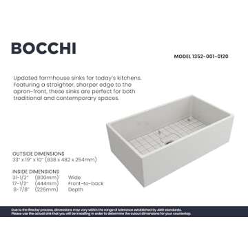 BOCCHI Farmhouse Fireclay Sink 33" - Elegant Durability