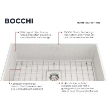 BOCCHI Farmhouse Fireclay Sink 33" - Elegant Durability