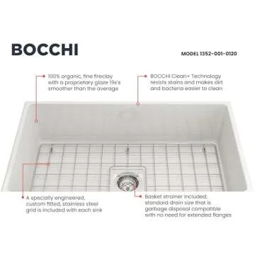 BOCCHI Farmhouse Fireclay Sink 33" - Elegant Durability