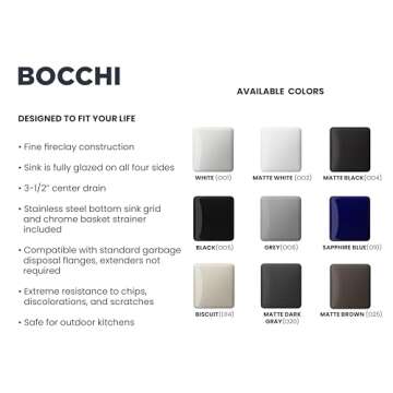 BOCCHI Farmhouse Fireclay Sink 33" - Elegant Durability