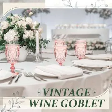 Wiwiqing 24 Pcs Plastic Goblets 7.5oz Vintage Goblet Plastic Wine Glasses Colored Retro Embossed Water Goblets for Wine Bar Juice Baby Shower Wedding Reception Grand Event Party (Pink)
