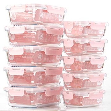 [10 Pack] Glass Meal Prep Containers, Food Storage Containers with Lids Airtight, Glass Lunch Boxes, Microwave, Oven, Freezer and Dishwasher Safe