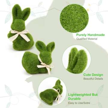 Nature Vibe 5 Inches Moss Bunny Easter Home Decor, Set of 6 Artificial Moss Easter Bunny Decor for Easter Decorations,Cute Bunny Figurines as Spring Decor