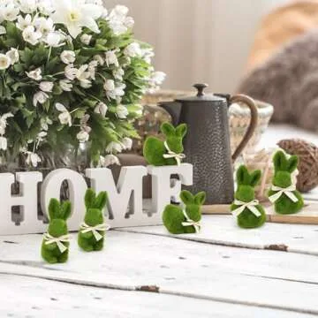 Nature Vibe 5 Inches Moss Bunny Easter Home Decor, Set of 6 Artificial Moss Easter Bunny Decor for Easter Decorations,Cute Bunny Figurines as Spring Decor