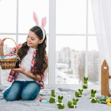 Nature Vibe 5 Inches Moss Bunny Easter Home Decor, Set of 6 Artificial Moss Easter Bunny Decor for Easter Decorations,Cute Bunny Figurines as Spring Decor