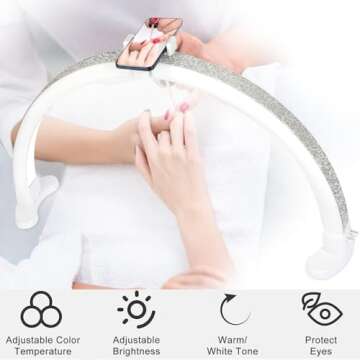 Ciyebst Half Moon Light with Phone Holder, 29 in 48W Nail Desk Lamp, Lash Light for Eyelash Tech, Ma...