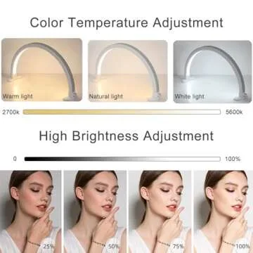 Ciyebst Half Moon Light with Phone Holder, 29 in 48W Nail Desk Lamp, Lash Light for Eyelash Tech, Makeup, Tattoo, Spa, Salon, Nail Tech Lamp with Stepless Dimming & Color Temperature(White)