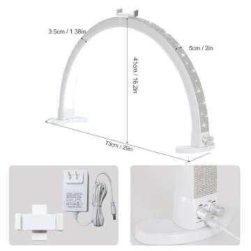 Ciyebst Half Moon Light with Phone Holder, 29 in 48W Nail Desk Lamp, Lash Light for Eyelash Tech, Makeup, Tattoo, Spa, Salon, Nail Tech Lamp with Stepless Dimming & Color Temperature(White)