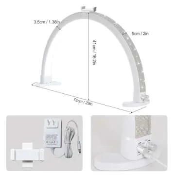 Ciyebst Half Moon Light with Phone Holder, 29 in 48W Nail Desk Lamp, Lash Light for Eyelash Tech, Makeup, Tattoo, Spa, Salon, Nail Tech Lamp with Stepless Dimming & Color Temperature(White)