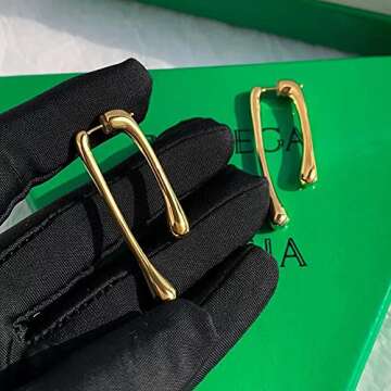 Minimalist Teardrop Front Back Dangle Drop Earrings for Women Unique Design Thick Line 14K Gold Plat...