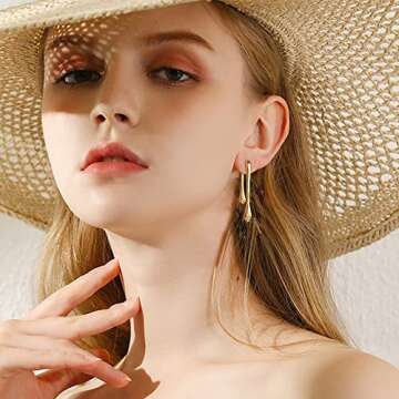 Minimalist Teardrop Front Back Dangle Drop Earrings for Women Unique Design Thick Line 14K Gold Plated Dangling Hypoallergenic Fashion Jewelry Gifts (gold)