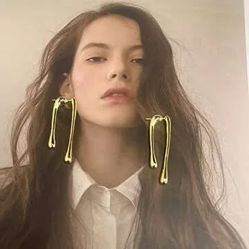 Minimalist Teardrop Front Back Dangle Drop Earrings for Women Unique Design Thick Line 14K Gold Plated Dangling Hypoallergenic Fashion Jewelry Gifts (gold)