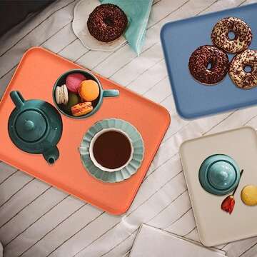 Serving Tray,Large Fast Food Serving Tray Multipurpose Serving Tray,Breakfast Serving Tray Colorful Serving Tray Large Serving Tray - 8 Pack,Rectangular Serving Platter (8.8 x 12.2 Inches)