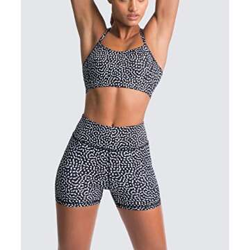 IWEMEK Women Workout Sets 2 Piece Polka Dot Print High Wasit Biker Shorts + Backless Adjustable Strap Sport Bra Yoga Outfits Exercise Running Gym Clothes Black Polka Dots Medium