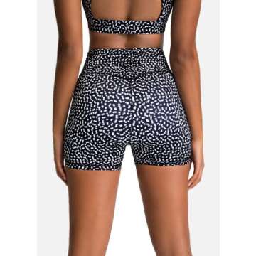 IWEMEK Women Workout Sets 2 Piece Polka Dot Print High Wasit Biker Shorts + Backless Adjustable Strap Sport Bra Yoga Outfits Exercise Running Gym Clothes Black Polka Dots Medium
