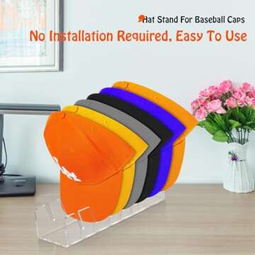 Hat Stand for Baseball Caps, 2 Pcs No Install Acrylic Cap Organizer for Baseball Caps, Hat Organizer...