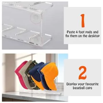 Hat Stand for Baseball Caps, 2 Pcs No Install Acrylic Cap Organizer for Baseball Caps, Hat Organizer for Baseball Caps for Bedroom, Closet, Dresser, Office, Baseball Hat Holder, Ball Cap Organizer