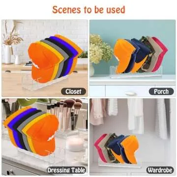 Hat Stand for Baseball Caps, 2 Pcs No Install Acrylic Cap Organizer for Baseball Caps, Hat Organizer for Baseball Caps for Bedroom, Closet, Dresser, Office, Baseball Hat Holder, Ball Cap Organizer