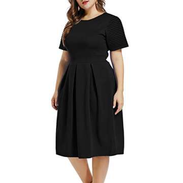 LALAGEN Womens Plus Size 1950s Vintage Cocktail Dresses Flare Swing Midi Dress Black XXXL