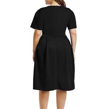 LALAGEN Womens Plus Size 1950s Vintage Cocktail Dresses Flare Swing Midi Dress Black XXXL