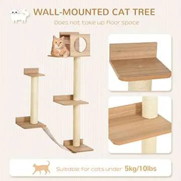 PawHut Wall-Mounted Multi-Level Cat Activity Tower