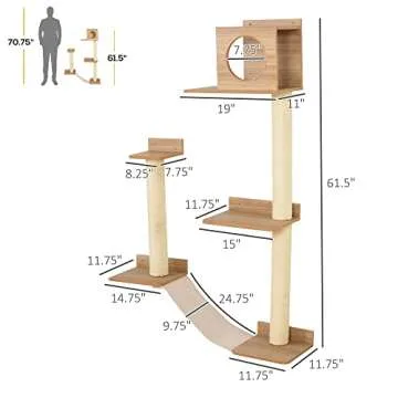 PawHut Wall-Mounted Multi-Level Cat Activity Tower