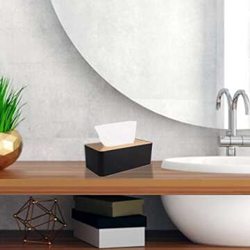 Tissue Box Cover,Tissue Holders,Tissue Box Holder for Bathrooms,Bamboo Cover Plate,Home and Office,9.7 * 5 * 3.6in (Black)