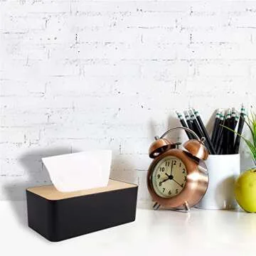 Tissue Box Cover,Tissue Holders,Tissue Box Holder for Bathrooms,Bamboo Cover Plate,Home and Office,9.7 * 5 * 3.6in (Black)