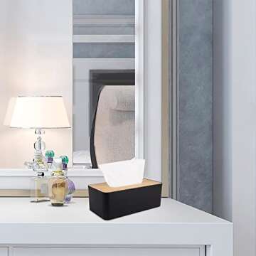 Tissue Box Cover,Tissue Holders,Tissue Box Holder for Bathrooms,Bamboo Cover Plate,Home and Office,9.7 * 5 * 3.6in (Black)