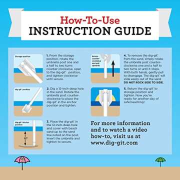 dig-git Beach Umbrella - 7ft Wide, Fade Resistant, Portable