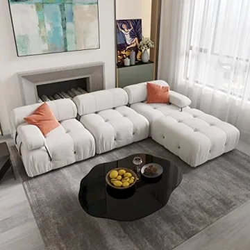 Sdorens L-Shaped Teddy Velvet Couch with Ottoman