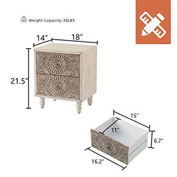 HOMPUS End Table with 2 Drawers Sets of 2, 2 Tier Bedside Table Sets, Wood Grain Nightstand, Small A...