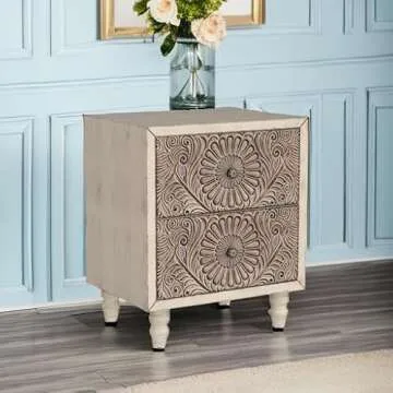 HOMPUS End Table with 2 Drawers Sets of 2, 2 Tier Bedside Table Sets, Wood Grain Nightstand, Small Accent Table with Pattern Drawer, Side Table for Living Room, Bedroom, Light Grey Grain