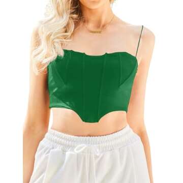 Avanova Women Going Out Asymmetrical Hem Crop Top Sexy Cute Spaghetti Strap Tank Green Small