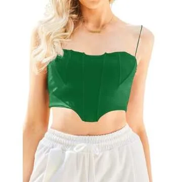 Avanova Women Going Out Asymmetrical Hem Crop Top Sexy Cute Spaghetti Strap Tank Green Small