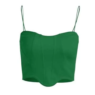 Avanova Women Going Out Asymmetrical Hem Crop Top Sexy Cute Spaghetti Strap Tank Green Small