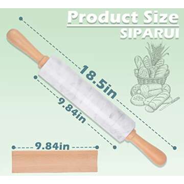 SIPARUI Marble Rolling Pin with Wooden Cradle Thick Handle Set for Baking,18.5 inch Premium Quality ...