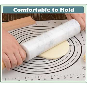 SIPARUI Marble Rolling Pin with Wooden Cradle Thick Handle Set for Baking,18.5 inch Premium Quality Polished Roller for Pizza Dough,Fondant,Pie Crust,Non-Stick Surface Easy to Clean(White)