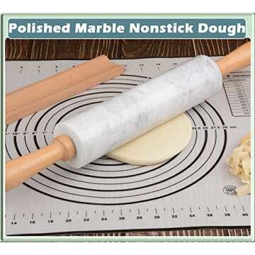 SIPARUI Marble Rolling Pin with Wooden Cradle Thick Handle Set for Baking,18.5 inch Premium Quality Polished Roller for Pizza Dough,Fondant,Pie Crust,Non-Stick Surface Easy to Clean(White)