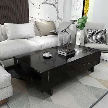 COSVALVE Marble Rectangle Coffee Tables for Living Room,Black Modern Side Table,Contemporary High Gloss Elegant Center Table for Waiting Area,41.3" Lx19.7 Wx13.8 H,Black