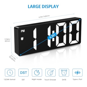 AMIR Digital Alarm Clock Upgraded LED Display Type-C