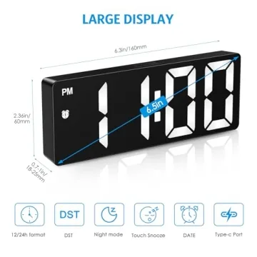 AMIR Digital Alarm Clock Upgraded LED Display Type-C