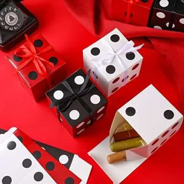 Kisston 100 Pcs Dice Favor Boxes 4 x 4 x 4 Inches Casino Themed Party Birthday Bulk Supplies Three Dimensional Dice Decor for New Year Centerpieces Game Night Las Vegas Party Decorations Multicolor