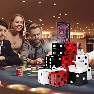 Kisston 100 Pcs Dice Favor Boxes 4 x 4 x 4 Inches Casino Themed Party Birthday Bulk Supplies Three Dimensional Dice Decor for New Year Centerpieces Game Night Las Vegas Party Decorations Multicolor