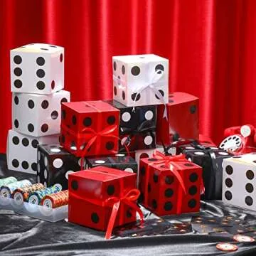 Kisston 100 Pcs Dice Favor Boxes 4 x 4 x 4 Inches Casino Themed Party Birthday Bulk Supplies Three Dimensional Dice Decor for New Year Centerpieces Game Night Las Vegas Party Decorations Multicolor