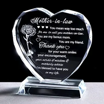 Movdyka Mother in Law Gifts from Daughter in Law Birthday, Bonus Mom Gifts for Mother in Law, Heart-Shaped Glass Keepsake Gifts for Mother in Law Unique on Mothers Day & Wedding Day