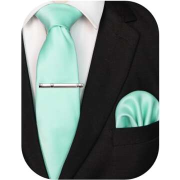 RBOCOTT Solid Color Tie and Pocket Square with Tie Clip Sets