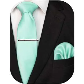 RBOCOTT Solid Color Tie and Pocket Square with Tie Clip Sets