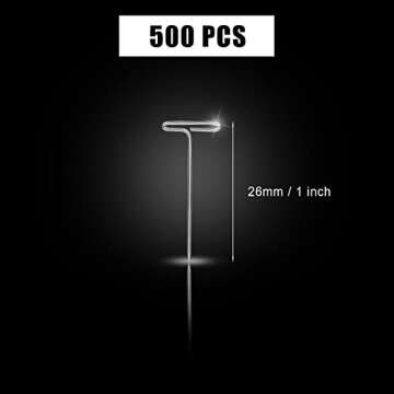 KINBOM 500 Pcs Wig Pins, 1 Inch Jewelry T Pin, Metal Sewing Pins for Wig, Sewing Jewelry Hanging Pic...